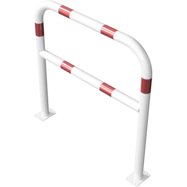 Hoop of steel tube |  60 x 2,5 mm | with cross bar | to be fixed by plugs | total width: 1000 mm | total height: 1000 mm | hot-dip galvanized and white coatedwith red reflecting stripes